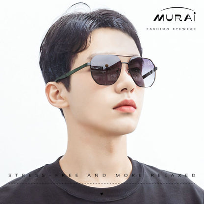 MURAI Merek Jepang Kacamata Hitam Sunglasses Pria Wanita Aviation HD Polarized Anti Silau Cahaya Matahari Gun square sunglasses anti radiasi high quality materia Terbaru – Fashion Mewah 2507 - M05 Gun（Blue gradient lenses）