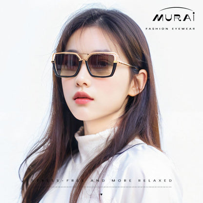 MURAI Merek Jepang Kacamata Hitam Wanita Terbaru Kacamata Wanita Aviation HD Polarized Anti Silau Cahaya Matahari MR7604 - 2 Black - Brown lenses