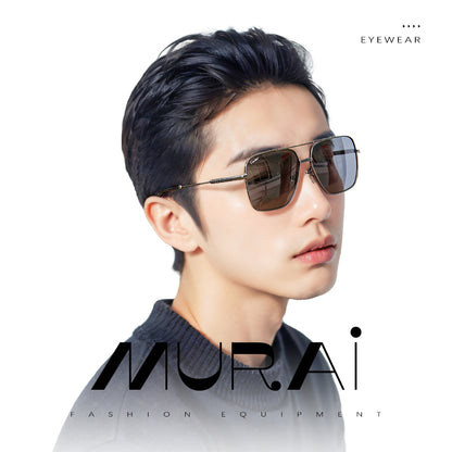 MURAI Merek Jepang Kacamata Hitam Aviator Sunglasses Unisex Polarized Driving Classic Shades - Protection with Accessories MR7601 - 1 Gunmetal Frame