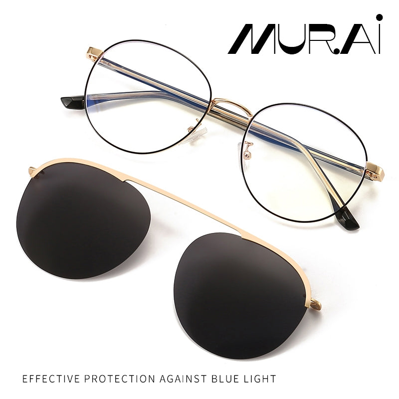 MURAI Merek Jepang Antiradiasi Blueray Free 1 Clip on Polarized Kotak Pria Frame Kacamata Bisa Minus 7007 - 3 Black - Blue clip