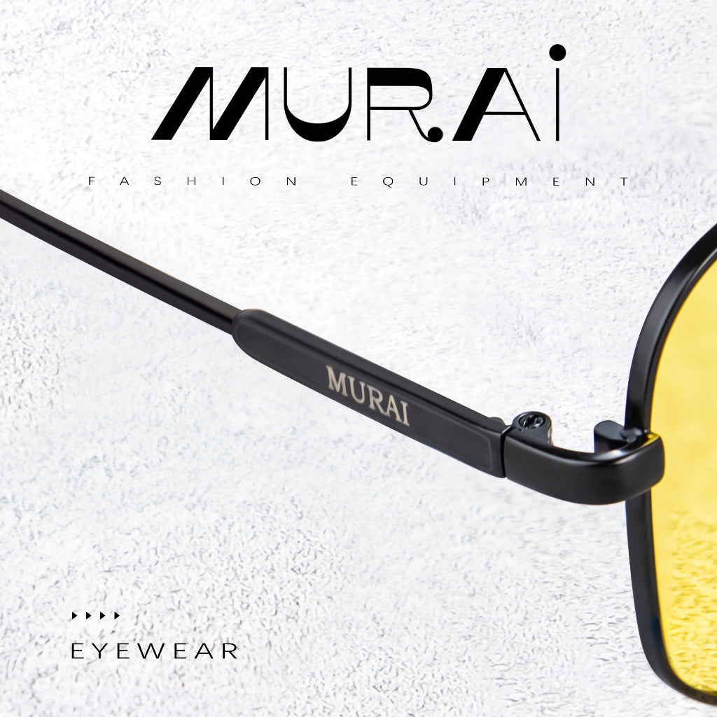 MURAI Merek Jepang Kacamata Hitam Rectangular Polarized Aviator Sunglasses Unisex Retro Pilot Shades Driving Protection Yellow (night Vision) kacamata yang pakai di malam MR3177 - 3