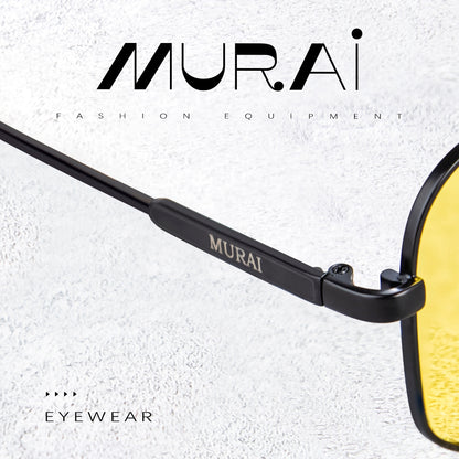 MURAI Merek Jepang Kacamata Hitam Rectangular Polarized Aviator Sunglasses Unisex Retro Pilot Shades Driving Protection Yellow (night Vision) kacamata yang pakai di malam MR3177 - 3