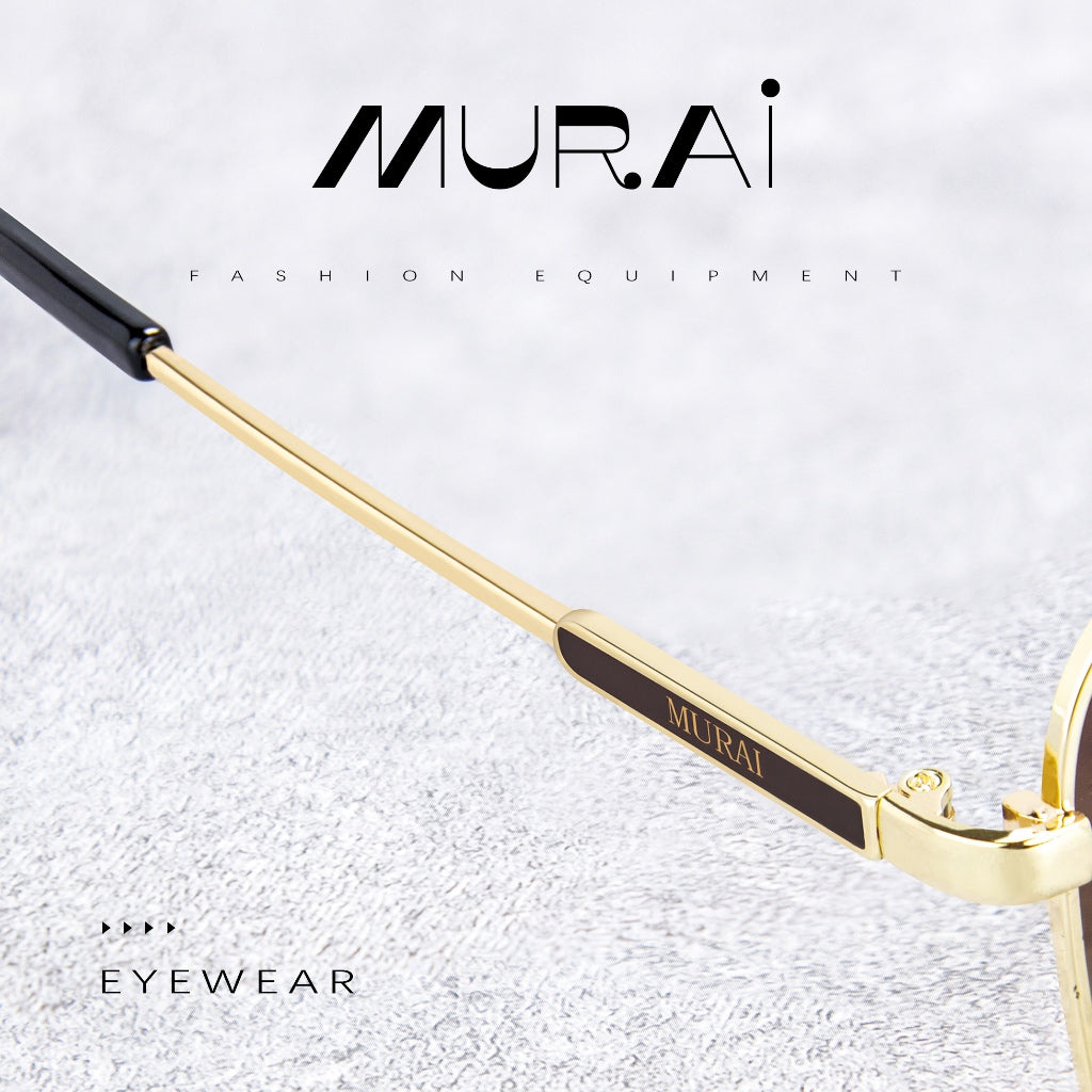 MURAI Merek Jepang Kacamata Hitam Rectangular Polarized Aviator Sunglasses Unisex Retro Pilot Shades Driving Protection 3177 - 2 Gold