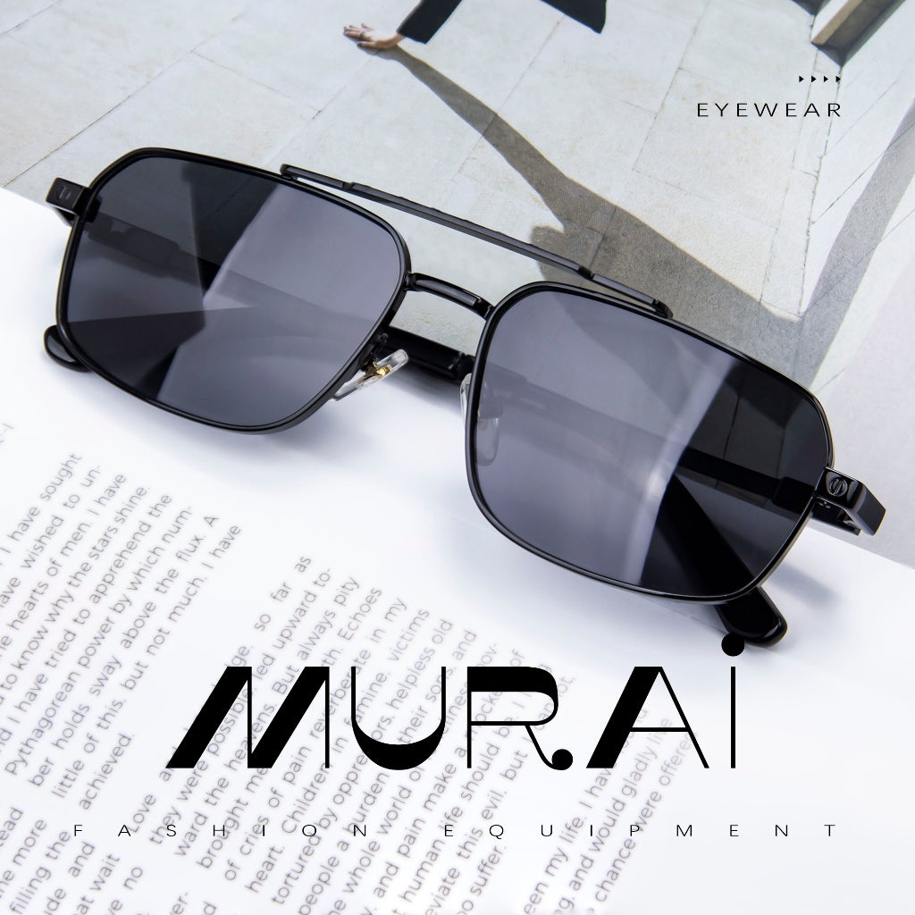 MURAI Merek Jepang Kacamata Hitam Polarized Anti Silau Fashion Pria Wanita Unisex SQUARE FRAME Kacamata Hitam Pria Wanita Terbaru – Fashion Mewah MR7605 - 1 Black