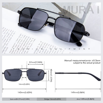 MURAI Merek Jepang Kacamata Hitam Polarized Anti Silau Fashion Pria Wanita Unisex SQUARE FRAME Kacamata Hitam Pria Wanita Terbaru – Fashion Mewah MR7605 - 1 Black