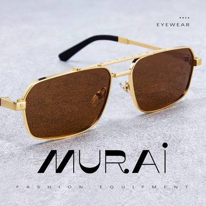 MURAI Merek Jepang Kacamata Hitam Polarized Anti Silau Fashion Pria Wanita Unisex SQUARE FRAME Kacamata Hitam Pria Wanita Terbaru – Fashion Mewah MR7605 - 3 Gold