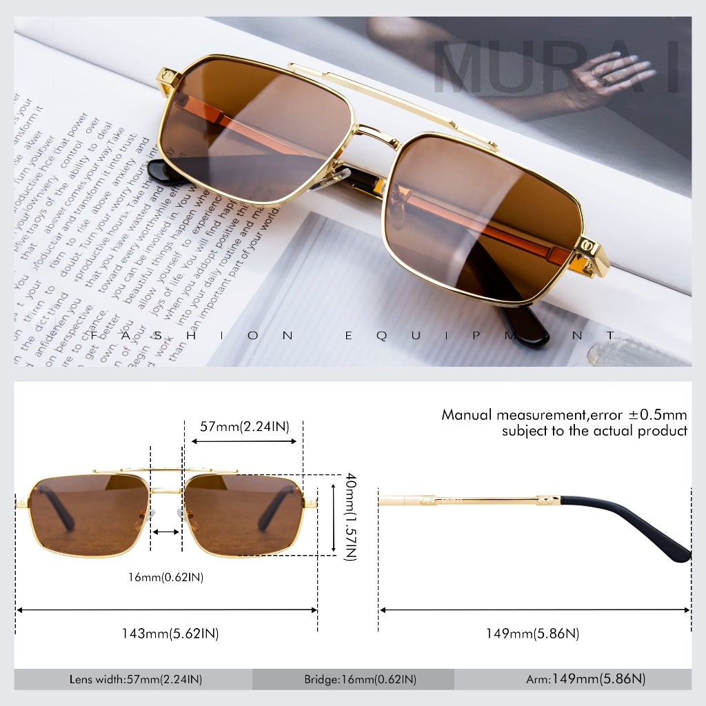 MURAI Merek Jepang Kacamata Hitam Polarized Anti Silau Fashion Pria Wanita Unisex SQUARE FRAME Kacamata Hitam Pria Wanita Terbaru – Fashion Mewah MR7605 - 3 Gold
