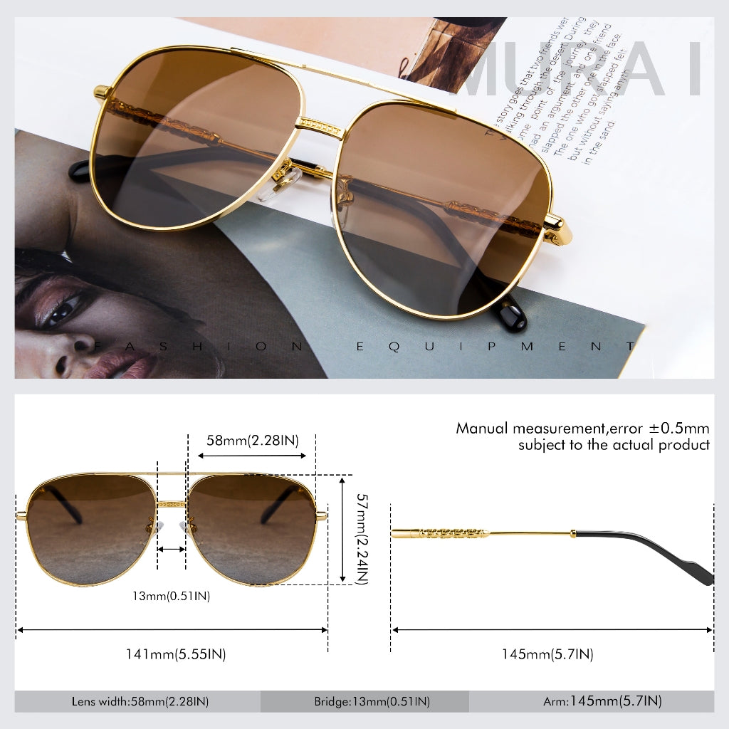 MURAI Merek Jepang Kacamata Hitam Pria Wanita Aviation HD Polarized Anti Silau Cahaya Matahari Aviators Kacamata Hitam Pria Wanita Terbaru – Fashion Mewah MR7602 - 3 Brown