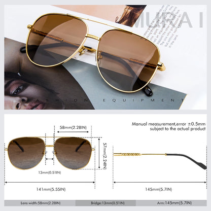 MURAI Merek Jepang Kacamata Hitam Pria Wanita Aviation HD Polarized Anti Silau Cahaya Matahari Aviators Kacamata Hitam Pria Wanita Terbaru – Fashion Mewah MR7602 - 3 Brown
