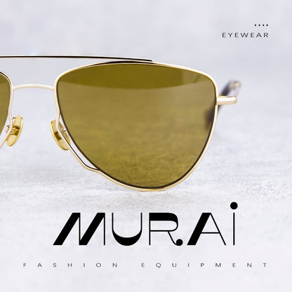 MURAI Merek Jepang Kacamata Hitam Wanita Terbaru – Fashion Mewah Aviation HD Polarized Anti Silau Cahaya Matahar Polarized Anti Silau Fashion Wanita Unisex MR7607 - 2 Gold - Brown lenses