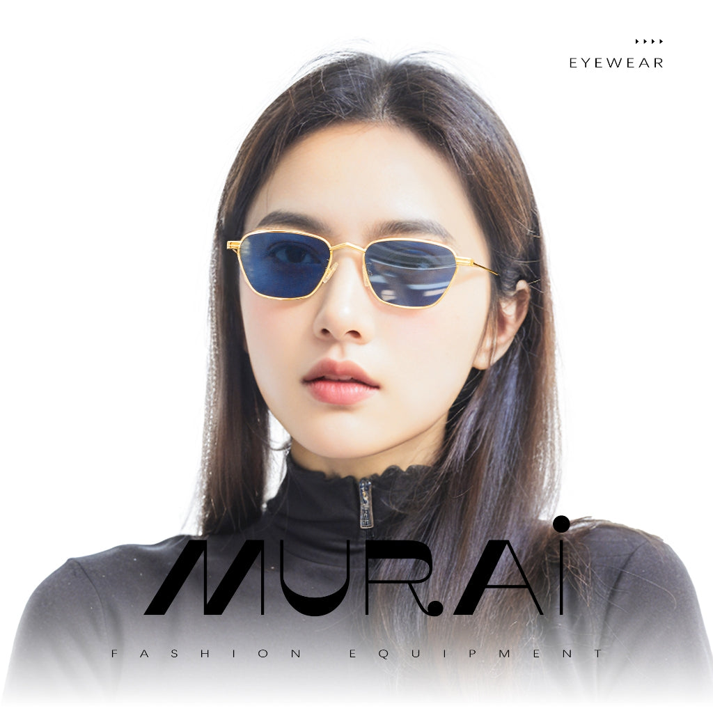 MURAI Merek Jepang Kacamata Hitam Sunglasses Polarized Anti Silau Fashion Wanita Unisex Unisex Wanita anti radiasi high quality material Wanita Terbaru Kacamata MR7608 - 3 Gold - Blue lenses