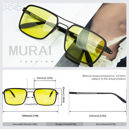 MURAI Merek Jepang Kacamata Hitam Sunglasses Pria Wanita Aviation HD Polarized Anti Silau Cahaya Matahari Ringan Nyaman Seharian kacamata yang pakai di malam lTerbaru – Fashion Mewah 5024 - M02 Yellow（night Visio）
