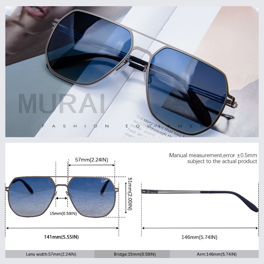 MURAI Merek Jepang Kacamata Hitam Sunglasses Pria Wanita Aviation HD Polarized Anti Silau Cahaya Matahari anti radiasi high quality material Terbaru – Fashion Mewah 5007 - M01 Blue lenses