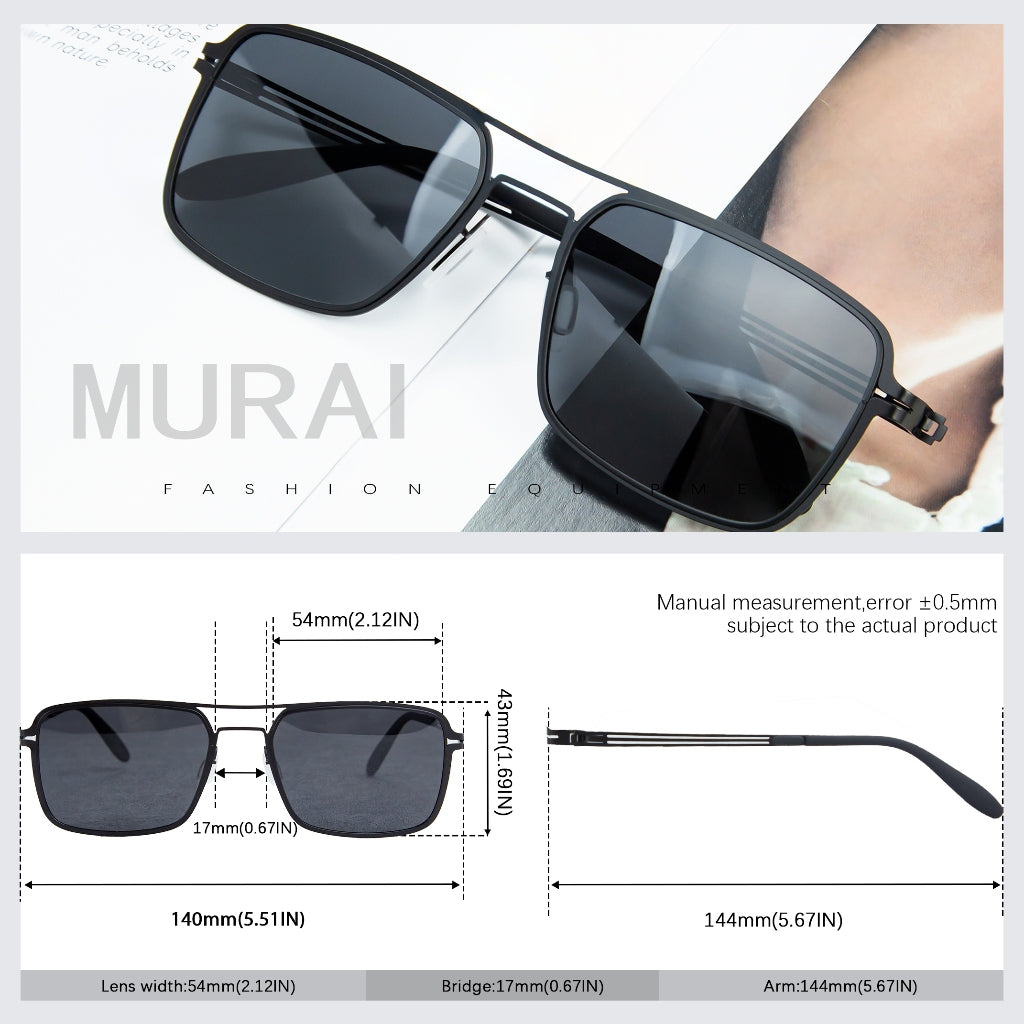 MURAI Merek Jepang Kacamata Hitam Sunglasses Polarized Anti Silau Fashion Retro Pria Wanita Unisex Directional black sunglasses anti radiasi high quality material Square frame Terbaru – Fashion Mewah 5024 - M03 Black