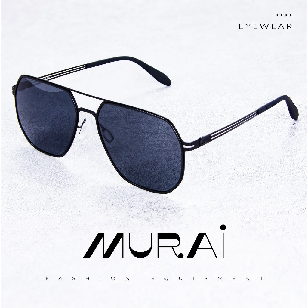 MURAI Merek Jepang Kacamata Hitam Sunglasses Pria Wanita Aviation HD Polarized Anti Silau Cahaya Matahari anti radiasi high quality material Terbaru – Fashion Mewah 5007 - M01 Blue lenses