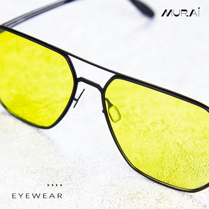 MURAI Merek Jepang Kacamata Hitam Sunglasses Yellow（night Visio）kacamata yang pakai di malam Polarized Anti Silau Fashion Pria Wanita Unisex Square black frame Terbaru – Fashion Mewah 5007 - M03 Yellow