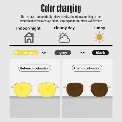 MURAI Merek Jepang Kacamata Hitam Sunglasses Wanita Terbaru Kacamata Ringan Nyaman Seharian Photochromic sunglasses Polarized Anti Silau Fashion Pria Wanita Unisex Metal frame Terbaru – Fashion Mewah 2287 - 4 Yellow photochromic