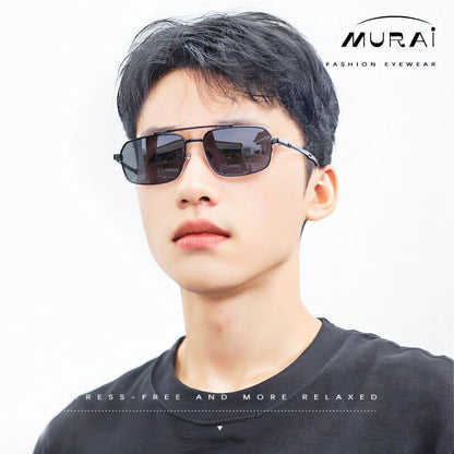 MURAI Merek Jepang Kacamata Hitam Polarized Anti Silau Fashion Pria Wanita Unisex SQUARE FRAME Kacamata Hitam Pria Wanita Terbaru – Fashion Mewah MR7605 - 1 Black
