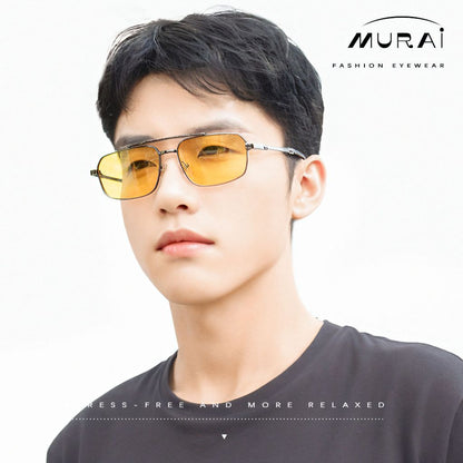 MURAI Merek Jepang Kacamata Hitam Polarized Anti Silau Fashion Pria Wanita Unisex SQUARE FRAME Kacamata Hitam Pria Wanita Terbaru – Fashion Mewah MR7605 - 4 Gun Grey night Visio kacamata yang pakai di malam
