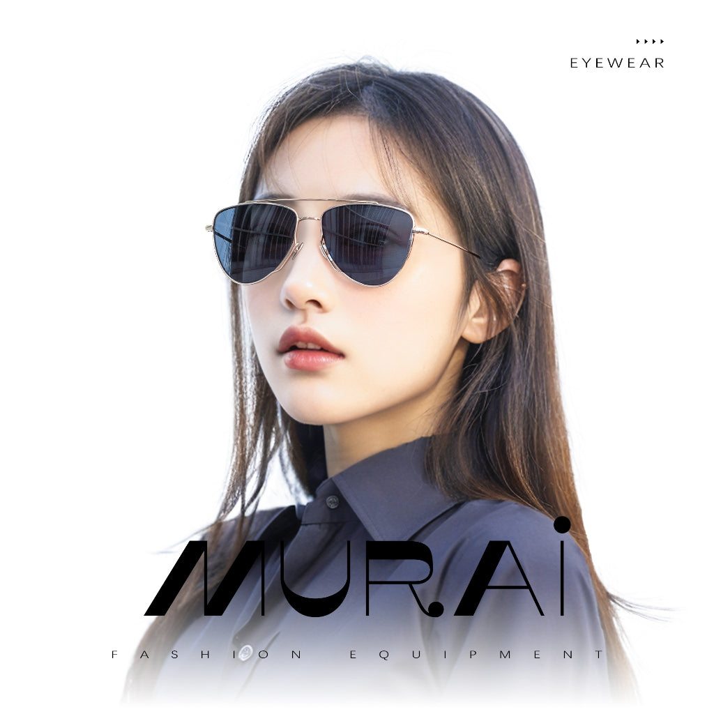 MURAI Merek Jepang Kacamata Hitam Wanita Terbaru – Fashion Mewah Aviation HD Polarized Anti Silau Cahaya Matahar Polarized Anti Silau Fashion Wanita Unisex MR7607 - 4 Silver - Blue lenses