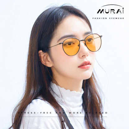 MURAI Merek Jepang Kacamata Hitam Unisex Wanita anti radiasi high quality material Wanita Aviation HD Polarized Anti Silau Cahaya Matahari Wanita Terbaru Kacamata Ringan Nyaman Seharian MR7609 - 2 Yellow（night Visio）kacamata yang pakai di malam