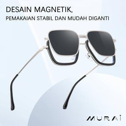 MURAI Merek Jepang Antiradiasi Blueray Free 2 Clip on Polarized Kotak Pria Frame Kacamata Bisa Minus 7701 - 2 Brown - Gold colour