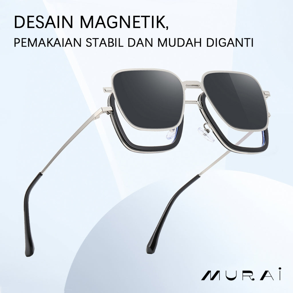 MURAI Merek Jepang Antiradiasi Blueray Free 2 Clip on Polarized Kotak Pria Frame Kacamata Bisa Minus 7701 - 1 Black - Gold colour
