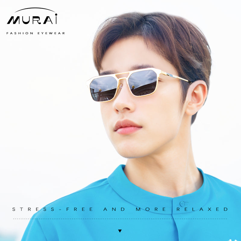 MURAI Merek Jepang Antiradiasi Blueray Free 2 Clip on Polarized Kotak Pria Frame Kacamata Bisa Minus 7041 - 3 Gold colour