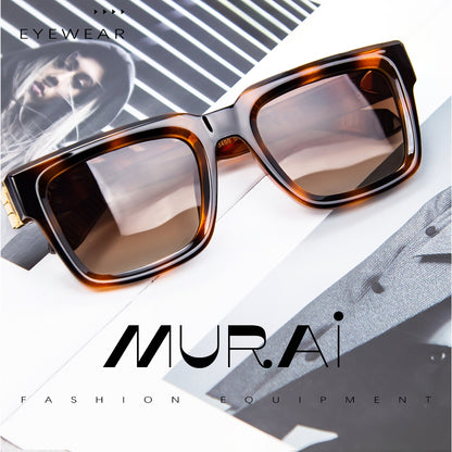 MURAI Merek Jepang Kacamata Hitam Rectangular Polarized SQUARE FRAME Sunglasses Unisex Retro Pilot Shades Driving Protection 3490 - 4