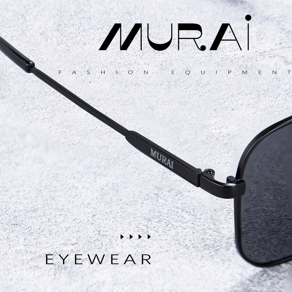 MURAI Merek Jepang Kacamata Hitam Rectangular Polarized Aviator Sunglasses Unisex Retro Pilot Shades Driving Protection 3177 - 1 Black