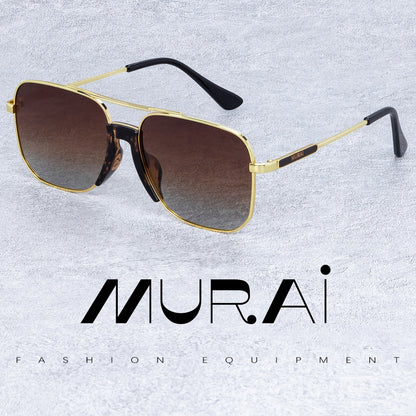 MURAI Merek Jepang Kacamata Hitam Rectangular Polarized Aviator Sunglasses Unisex Retro Pilot Shades Driving Protection 3177 - 1 Black