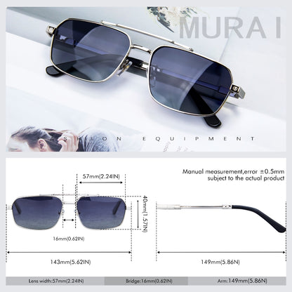 MURAI Merek Jepang Kacamata Hitam Polarized Anti Silau Fashion Pria Wanita Unisex SQUARE FRAME Kacamata Hitam Pria Wanita Terbaru – Fashion Mewah MR7605 - 2 Silver