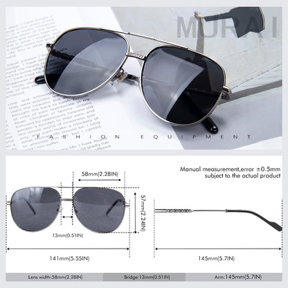 MURAI Merek Jepang Kacamata Hitam Pria Wanita Aviation HD Polarized Anti Silau Cahaya Matahari Aviators Kacamata Hitam Pria Wanita Terbaru – Fashion Mewah MR7602 - 1 Grey