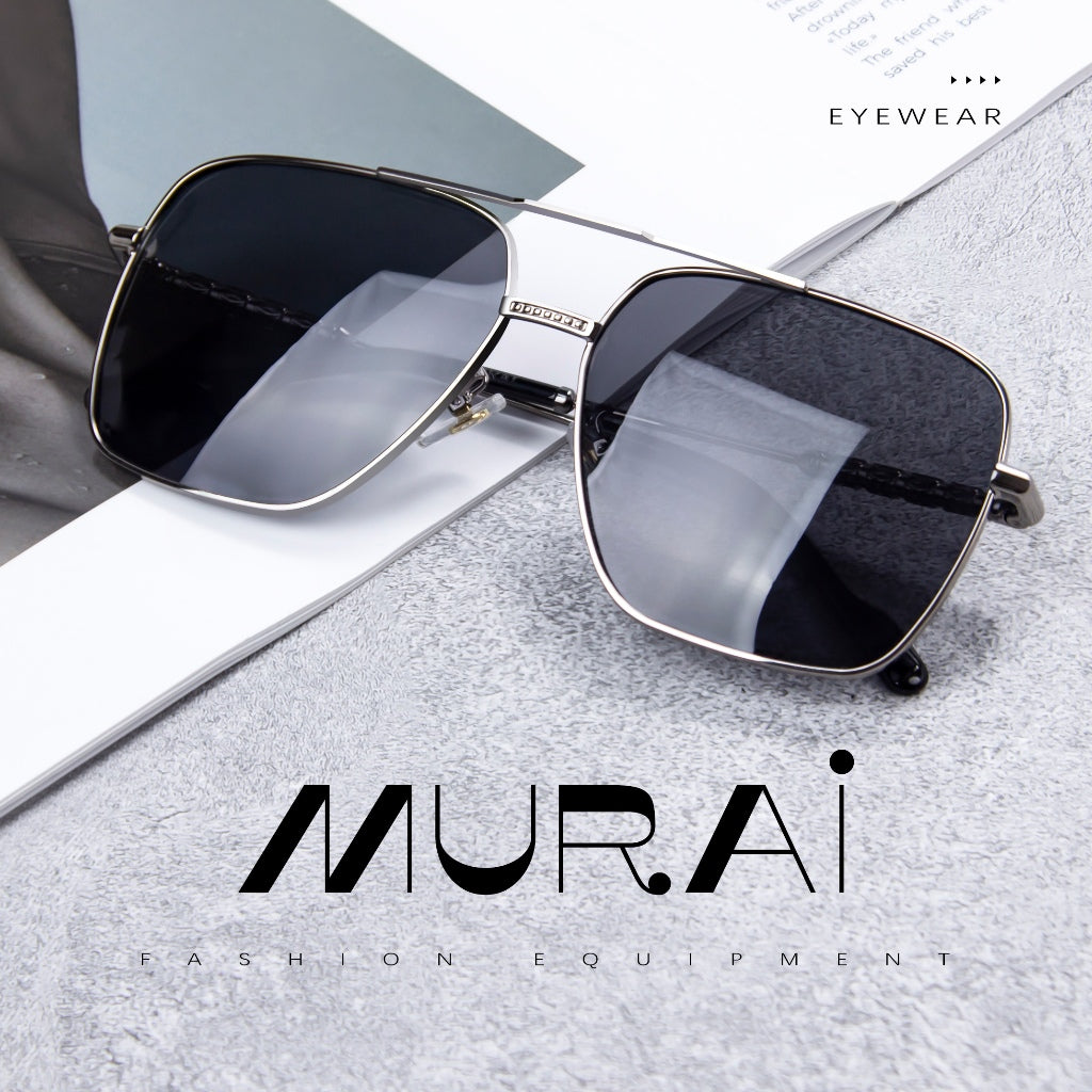 MURAI Merek Jepang Kacamata Hitam Aviator Sunglasses Unisex Polarized Driving Classic Shades - Protection with Accessories MR7601 - 1 Gunmetal Frame