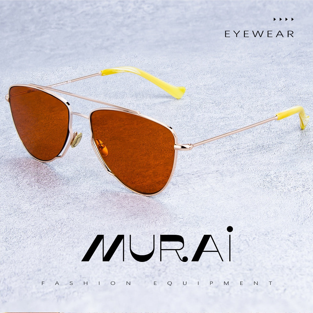 MURAI Merek Jepang Kacamata Hitam Wanita Terbaru – Fashion Mewah Aviation HD Polarized Anti Silau Cahaya Matahar Polarized Anti Silau Fashion Wanita Unisex MR7607 - 4 Silver - Blue lenses