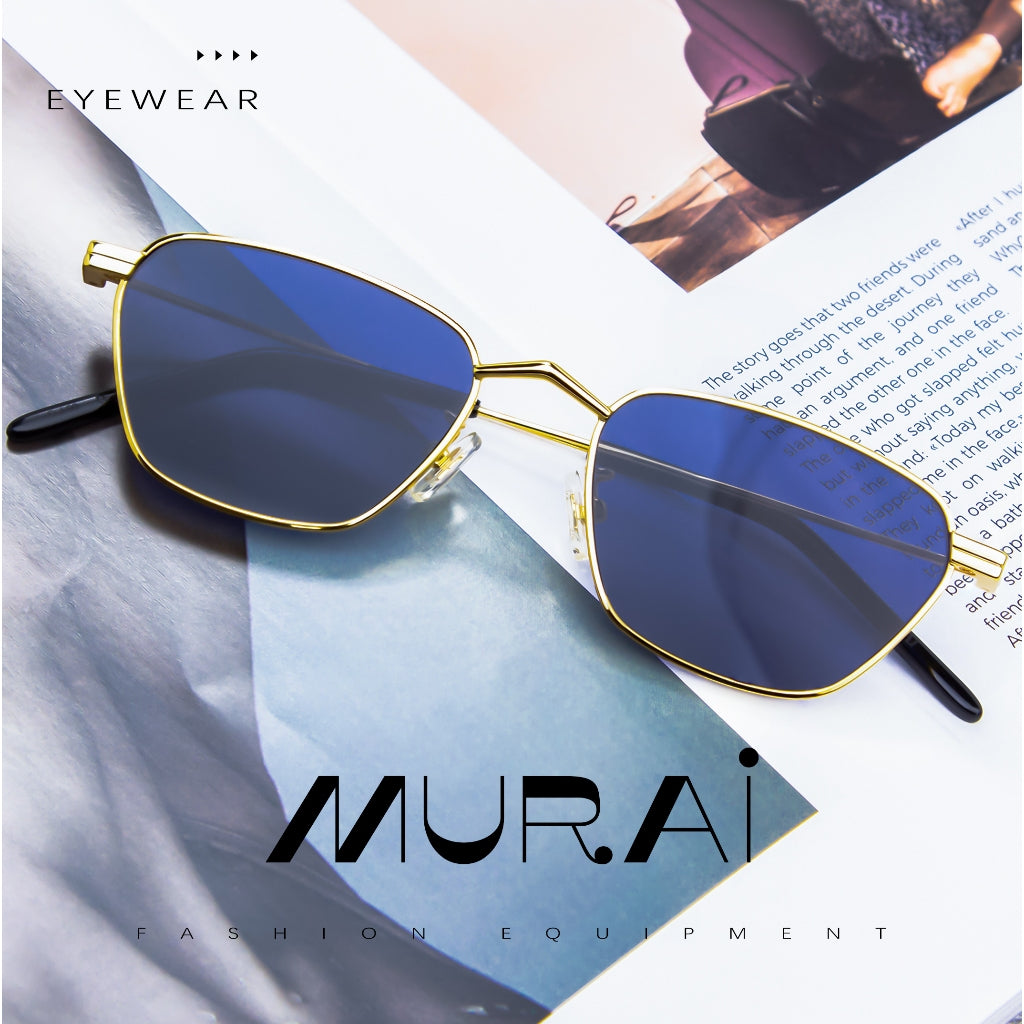 MURAI Merek Jepang Kacamata Hitam Sunglasses Polarized Anti Silau Fashion Wanita Unisex Unisex Wanita anti radiasi high quality material Wanita Terbaru Kacamata MR7608 - 3 Gold - Blue lenses