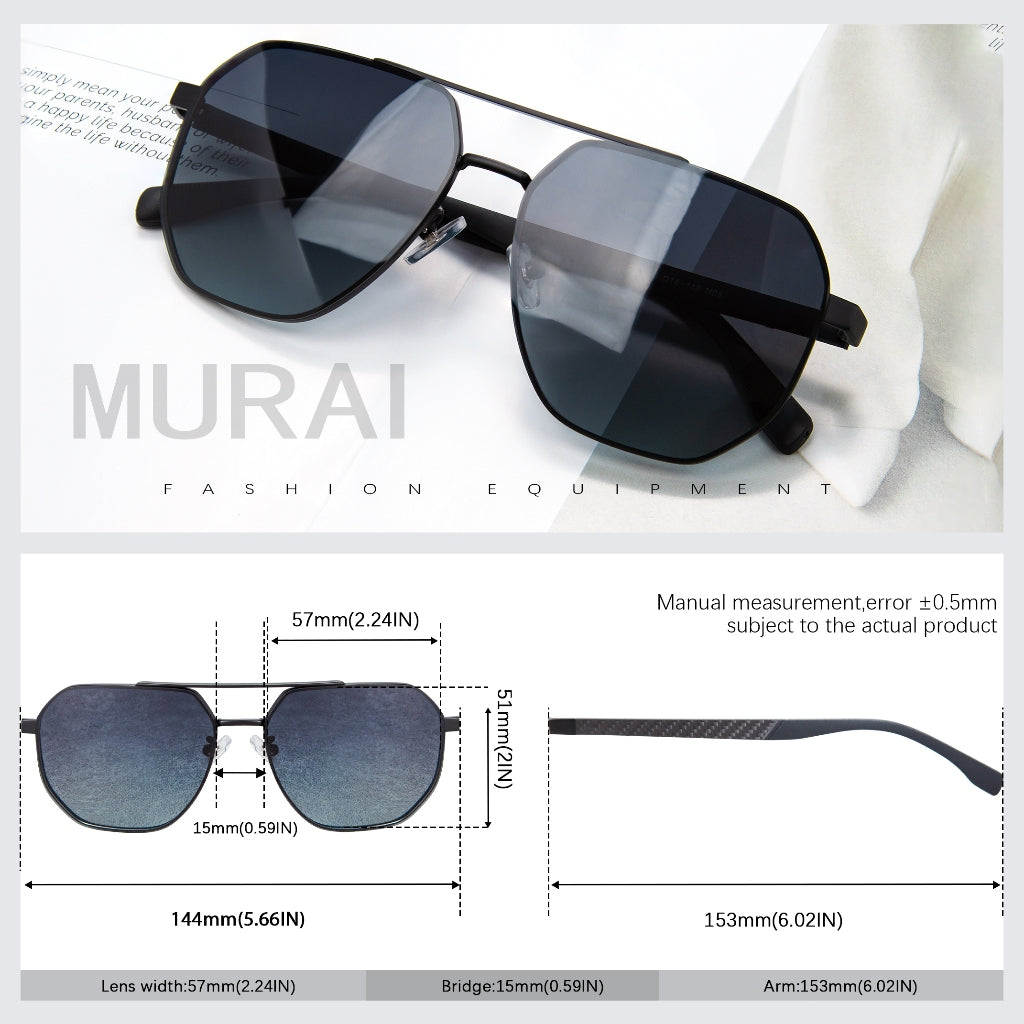 MURAI Merek Jepang Kacamata Hitam Sunglasses Pria Wanita Aviation HD Polarized Anti Silau Cahaya Matahari Gun square sunglasses anti radiasi high quality materia Terbaru – Fashion Mewah 2507 - M05 Gun（Blue gradient lenses）