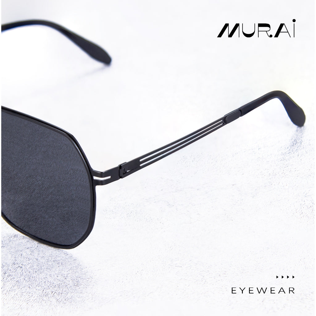 MURAI Merek Jepang Kacamata Hitam Sunglasses Polarized Anti Silau Fashion Pria Wanita Unisex Directional black sunglasses anti radiasi high quality material Terbaru – Fashion Mewah 5007 - M02 Black lenses