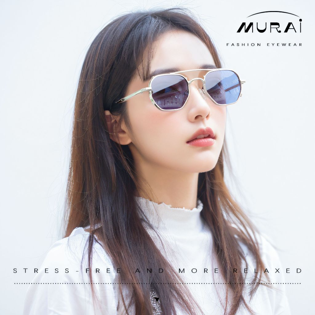 MURAI Merek Jepang Kacamata Hitam Sunglasses Wanita Terbaru Kacamata Photochromic sunglasses Ringan Nyaman Seharian Polarized Anti Silau Fashion Pria Wanita Unisex Metal frame Terbaru – Fashion Mewah 2287 - 2 Blue（ photochromic）