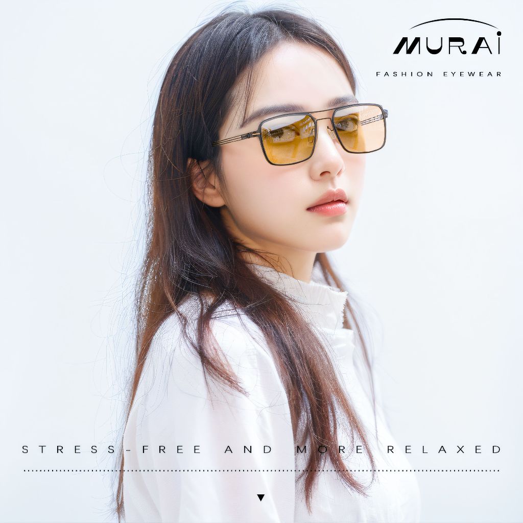 MURAI Merek Jepang Kacamata Hitam Sunglasses Pria Wanita Aviation HD Polarized Anti Silau Cahaya Matahari Ringan Nyaman Seharian kacamata yang pakai di malam lTerbaru – Fashion Mewah 5024 - M02 Yellow（night Visio）