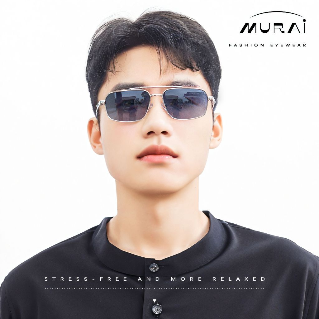 MURAI Merek Jepang Kacamata Hitam Polarized Anti Silau Fashion Pria Wanita Unisex SQUARE FRAME Kacamata Hitam Pria Wanita Terbaru – Fashion Mewah MR7605 - 2 Silver