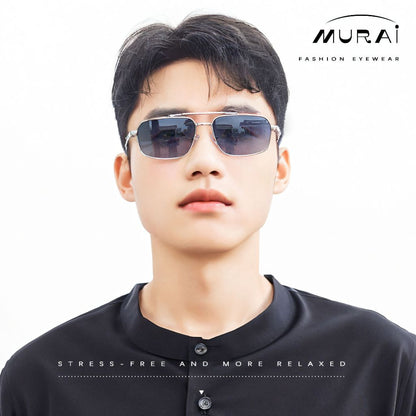 MURAI Merek Jepang Kacamata Hitam Polarized Anti Silau Fashion Pria Wanita Unisex SQUARE FRAME Kacamata Hitam Pria Wanita Terbaru – Fashion Mewah MR7605 - 2 Silver