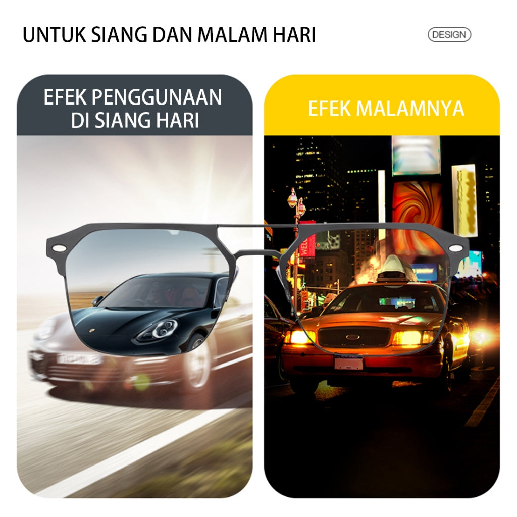 MURAI Merek Jepang Antiradiasi Blueray Free 2 Clip on Polarized Kotak Pria Frame Kacamata Bisa Minus 7041 - 1 Black